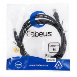 Патч-корд UTP, категория 6, 3 м, неэкранированный, черный Cabeus PC-UTP-RJ45-Cat.6-3m-BK