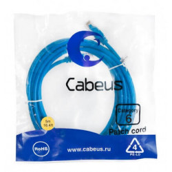 Патч-корд UTP, категория 6, 5 м, неэкранированный, синий Cabeus PC-UTP-RJ45-Cat.6-5m-BL