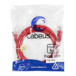 Патч-корд UTP, категория 5e, 2 м, неэкранированный, красный Cabeus PC-UTP-RJ45-Cat.5e-2m-RD