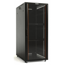 Шкаф напольный 19", 47U, 2277x800х1000 мм, передняя стеклянная дверь со стальными перфорированными боковинами, задняя дверь сплошная, ручка с замком Hyperline TTB-4781-AS-RAL9004