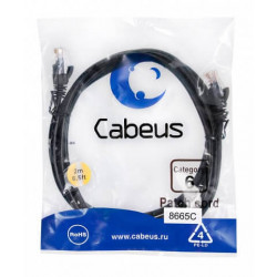 Патч-корд UTP, категория 6, 2 м, неэкранированный, черный Cabeus PC-UTP-RJ45-Cat.6-2m-BK