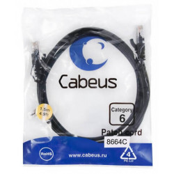 Патч-корд UTP, категория 6, 1.5 м, неэкранированный, черный Cabeus PC-UTP-RJ45-Cat.6-1.5m-BK