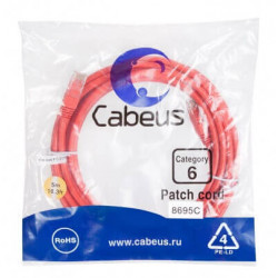 Патч-корд UTP, категория 6, 5 м, неэкранированный, красный Cabeus PC-UTP-RJ45-Cat.6-5m-RD