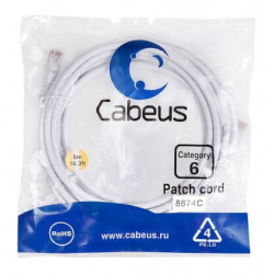 Патч-корд UTP, категория 6, 5 м, неэкранированный, белый Cabeus PC-UTP-RJ45-Cat.6-5m-WH