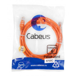 Патч-корд UTP, категория 6, 2 м, неэкранированный, оранжевый Cabeus PC-UTP-RJ45-Cat.6-2m-OR
