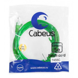 Патч-корд UTP, категория 5е, 2 м, неэкранированный, зеленый Cabeus PC-UTP-RJ45-Cat.5e-2m-GN