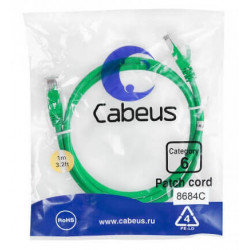 Патч-корд UTP, категория 6, 1 м, неэкранированный, зеленый Cabeus PC-UTP-RJ45-Cat.6-1m-GN