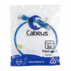 Патч-корд UTP, категория 5e, 0.5 м, неэкранированный, синий Cabeus PC-UTP-RJ45-Cat.5e-0.5m-BL