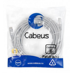 Патч-корд FTP, категория 6, F/UTP экранированный, LSZH, 10 м, серый Cabeus PC-FTP-RJ45-Cat.6-10m-LSZH