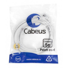 Патч-корд UTP, категория 5e, 3 м, неэкранированный, белый Cabeus PC-UTP-RJ45-Cat.5e-3m-WH