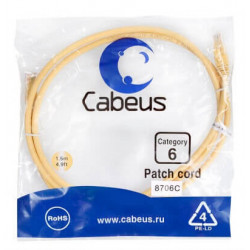 Патч-корд UTP, категория 6, 1.5 м, неэкранированный, желтый Cabeus PC-UTP-RJ45-Cat.6-1.5m-YL