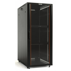 Шкаф напольный 19", 18U, 988x600х600 мм, передняя стеклянная дверь со стальными перфорированными боковинами, задняя дверь сплошная, ручка с замком Hyperline TTB-1866-AS-RAL9004