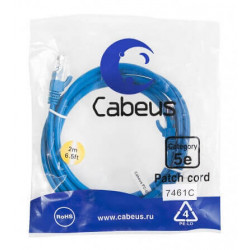 Патч-корд UTP, категория 5е, 2 м, неэкранированный, синий Cabeus PC-UTP-RJ45-Cat.5e-2m-BL